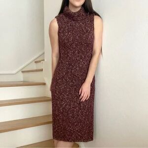 ANTHROPOLOGIE Marled Burgundy Cowl Neck Sleeveless Sweater Dress Large Midi Knit